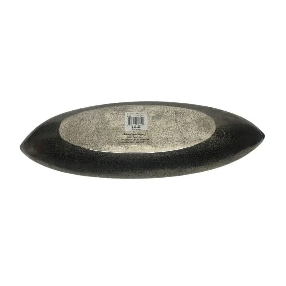 Simply Designz Silver Tone Bark Like Design Long Serving Tray Dish Home Decor